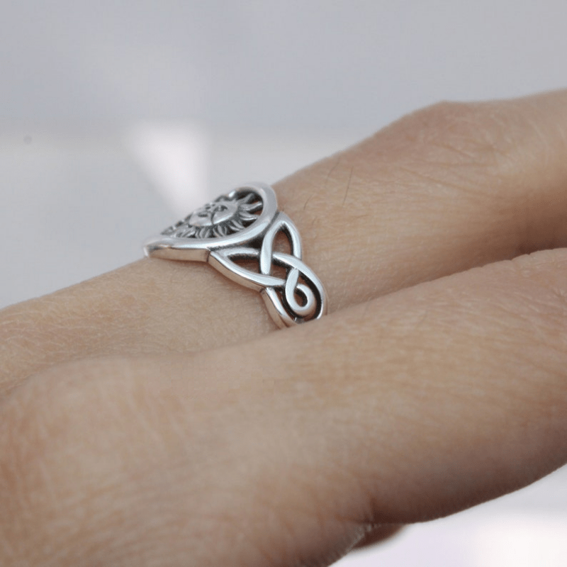 925 Silvery Retro Bohemian Moon Sun Ring for Women